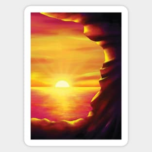 Sunset under cliff landscape Sticker